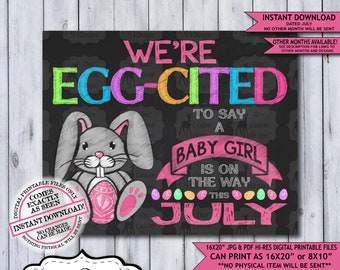 Easter Pregnancy Announcement | Photo Prop | Pregnancy Poster | Baby Reveal | Easter Pregnancy Sign | Baby Girl | Expecting | July