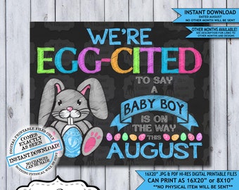 Easter Pregnancy Announcement | Photo Prop | Pregnancy Poster | Baby Reveal | Easter Pregnancy Sign | Baby Boy | Expecting | August