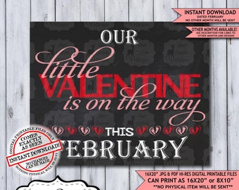 Our Little Valentine Chalkboard Pregnancy Announcement Photo Prop | Valentines Baby Reveal Printable Poster | February Instant Download Sign