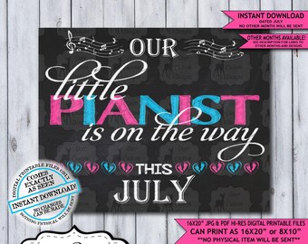 Little Pianist Chalkboard Pregnancy Announcement Photo Prop | Musical Musician Baby Reveal Printable Poster | July Instant Download Sign