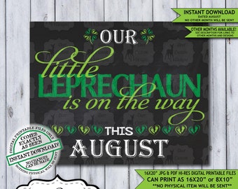 St. Patrick's Day Chalkboard Pregnancy Announcement Photo Prop | Leprechaun Baby Reveal Printable Poster | August Instant Download Sign