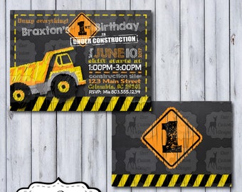 Construction Birthday Invitation | Construction Chalkboard Birthday Invite | Any Birthday | Chalkboard Construction Party | Dumptruck Invite