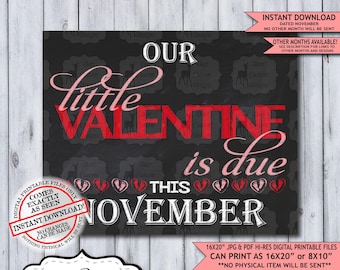 Our Little Valentine Chalkboard Pregnancy Announcement Photo Prop | Valentines Baby Reveal Printable Poster | November Instant Download Sign