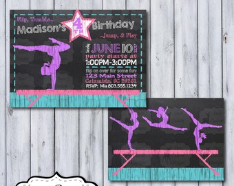 Gymnastics Birthday Invitation | Tumbling Chalkboard Birthday Invite | Gymnastics Invitation | Gymnastics Birthday Party | Tumbling Party