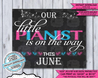 Little Pianist Chalkboard Pregnancy Announcement Photo Prop | Musical Musician Baby Reveal Printable Poster | June Instant Download Sign
