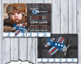 Plane Birthday Photo Invitation | Aviator Chalkboard Photo Birthday Invite | Chalkboard Plane Party | Time Flies Birthday Party | Airplane