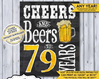 Cheers and Beers to 79 Years Chalkboard Poster | Instant Download Man's 79th Birthday Beer Sign | Poster Only