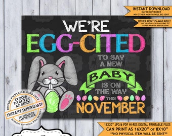 Easter Pregnancy Announcement | Photo Prop | Printable Pregnancy Poster | New Baby Reveal | Pregnancy Chalkboard | Expecting Sign | November