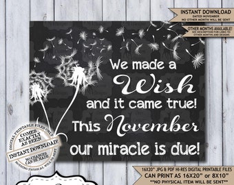 Dandelion Wish Chalkboard Pregnancy Announcement | Photo Prop | Printable Poster | New Miracle | Wish for Baby | Expecting Sign | November