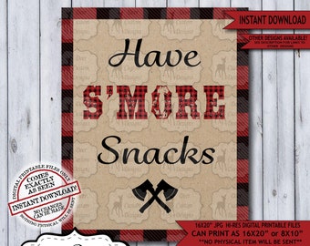 Printable Lumberjack Party Sign | Instant Digital Download | Plaid Party Poster | Boy Birthday Party Decoration | Have S'more Food Sign