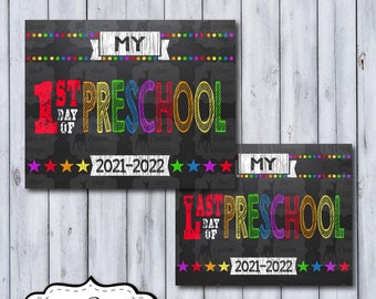 Printable First Day of Preschool School Sign | Back to School Chalkboard School Photo Prop | 1st Day of School Poster | Preschool