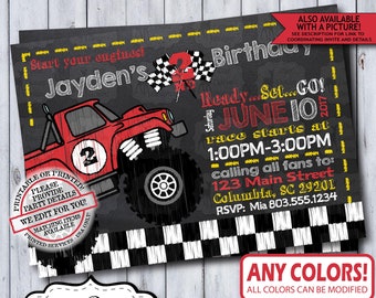 Monster Truck Birthday Invitation | Pickup Chalkboard Birthday Invite | Chalkboard Race Truck Party | Demolition Jam Birthday Invite