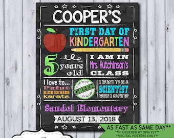 Back to School Sign | First Day School Sign | Printable or Printed Chalkboard First Day Poster | First Day of Kindergarten | Any Grade