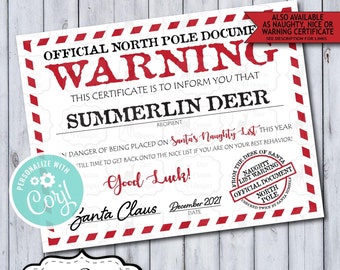 Santa Claus Official Naughty List Warning Certificate, Personalized Santa Mail Corjl Template, Editable Digital Printable Naughty Nice List