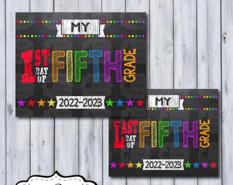 Printable First Day of Fifth Grade School Sign | Back to School Chalkboard School Photo Prop | 1st Day of School Poster | 5th Grade