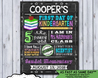 Back to School Sign | First Day School Sign | Printable or Printed Chalkboard First Day Poster | First Day of Kindergarten | Any Grade