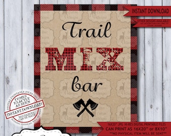 Printable Lumberjack Party Sign | Instant Digital Download | Plaid Party Poster | Boy Birthday Party Decoration | Trail Mix Bar Food Sign