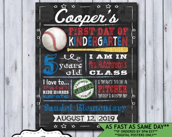 Back to School Sign | First Day School Sign | Printable or Printed Chalkboard First Day Poster | First Day of Kindergarten | Any Grade