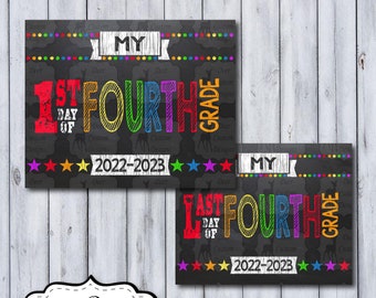 Printable First Day of Fourth Grade School Sign | Back to School Chalkboard School Photo Prop | 1st Day of School Poster | 4th Grade