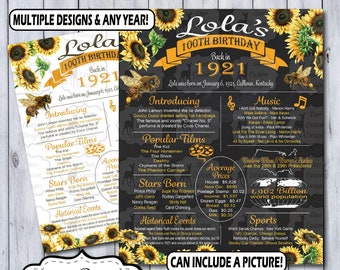 103rd Birthday Poster | 103 Years Ago Birthday Sign | Born in 1921 Birthday Gift | Year You Were Born Chalkboard Poster Sunflower Printable