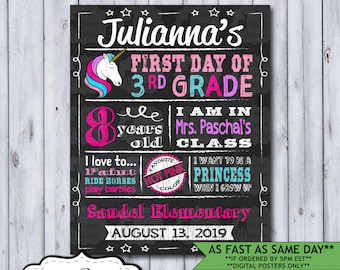 Back to School Sign | First Day School Sign | Printable or Printed Chalkboard First Day Poster | First Day of Kindergarten | Any Grade