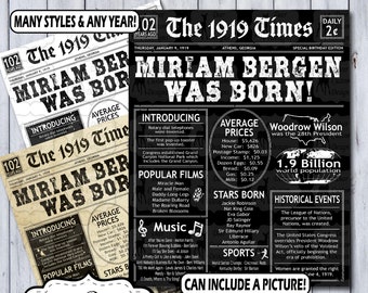 102nd Birthday Poster | 102nd Anniversary Poster | Newspaper Poster | 102 Years Ago Sign | Birthday Sign | Anniversary Sign | 1919
