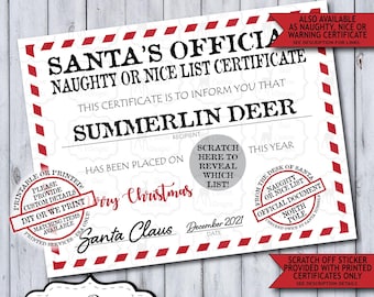 Santa Claus Official Naughty or Nice List Scratch Off Certificate, Printable or Printed Personalized Santa Mail Behavior Award, Interactive