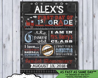 Back to School Sign | First Day School Sign | Printable or Printed Chalkboard First Day Poster | First Day of Kindergarten | Any Grade Train