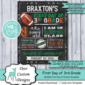 Back to School Sign Editable Template  Football First Day 3rd image 1