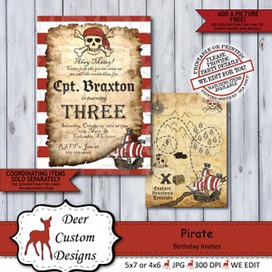 Pirate Birthday Invitation Ahoy Matey Pirate Birthday Invite Any Age Pirate Pool Party Printed or Printable Skull Treasure Map image 1