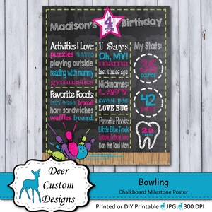 Bowling 1st Birthday Chalkboard Poster Bowling First Birthday Chalkboard Sign Bowling Birthday Party Milestone Poster Bowling Party image 1