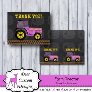 Pink Tractor Birthday Thank You Notes Tractor Notecards Farm Party Girl Birthday Farm Birthday Chalkboard Thank You Notes Deere image 1