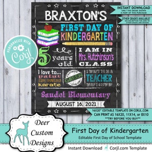 Back to School Sign Editable Template Books First Day of Kindergarten Printable Chalkboard Poster Corjl Instant Download Template image 1