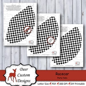 Racecar Party Hats Race Car Birthday Hats Boys Birthday Nascar Party Instant Download Printable Kid's Party Hat Black White Red image 1