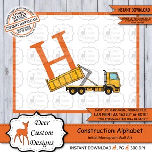 Letter H  Print, Construction Vehicles Alphabet Printable Nursery Art Decor, Boys Monogram, Boy Name Baby Shower Gift, Instant Download