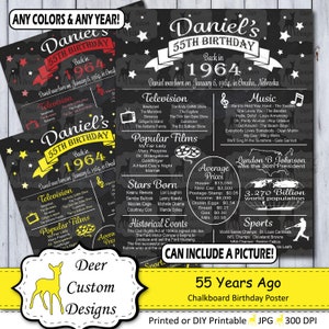 55th Birthday Poster | 55 Years Ago Birthday Sign | Born in 1964 Birthday Gift | Year You Were Born Chalkboard Poster | Printable or Printed
