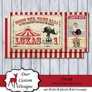 Zirkus Geburtstag Einladung | Zirkus Einladung | Fasching Geburtstagsfeier | ZirkusKarte Einladung | Vintage ZirkusKarte Einladung | Foto Geburtstag