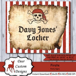 Printable Pirate Party Sign | Davy Jones | Instant Digital Download | Pirate Party Poster | Boy Birthday Decor | Pirate Party Decoration