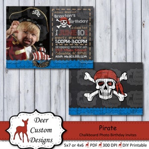 Pirate Birthday Invitation Any Birthday Photo Pirate Birthday Invite Printed or Printable First Second Third Chalkboard Birthday image 1