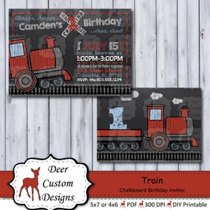 Train Birthday Invitation Trains Chalkboard Birthday Invite Chalkboard Train Party Choo Choo Birthday Party Train Birthday Invite image 1