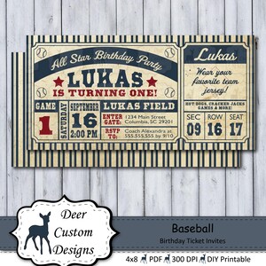 Baseball Birthday Invite Baseball Invitation Baseball Birthday Party Baseball Ticket Invite Vintage Baseball Ticket Invite Sports image 1