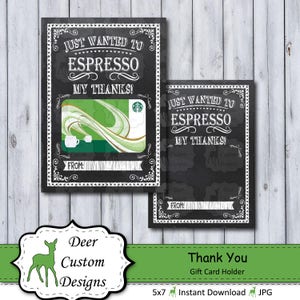 Espresso My Thanks Gift Card Holder Teacher Gift Printable Gift Card Holder Instant Download Starbucks Teacher Appreciation Gift image 1