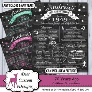 70. Geburtstag Poster | Vor 70 Jahren Geburtstagsschild | Geboren 1949 Geburtstagsgeschenk | Year You Were Born Chalkboard Poster | Druckbar oder gedruckt