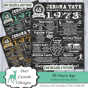 45th Birthday Poster 45th Anniversary Poster Chalkboard Poster 45 Years Ago Sign Birthday Sign Anniversary Sign Printable 1973 image 1