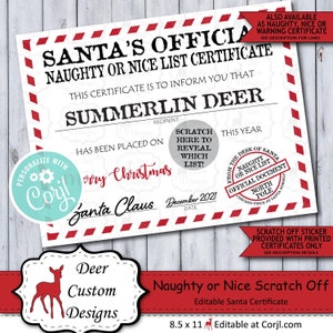 Santa Claus Official Naughty or Nice List Scratch Off Certificate, Personalized Santa Mail Corjl Template, Editable Digital Printable image 1