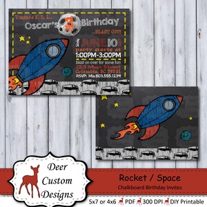 Rocket Birthday Invitation Space Chalkboard Birthday Invite Astronaut Invitation Outer Space Birthday Invite Alien Invitation image 1