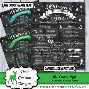 65. Geburtstag Poster | Vor 65 Jahren Geburtstagsschild | Geboren 1954 Geburtstagsgeschenk | Year You Were Born Chalkboard Poster | Druckbar oder gedruckt
