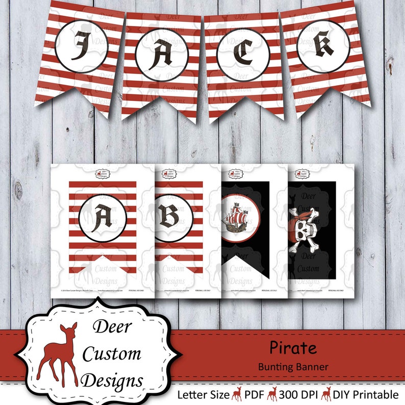 Pirate Banner Pirate Birthday Banner Pirate Bunting Party Banner Pirate Birthday Instant Download Printable Jolly Roger Flag image 1