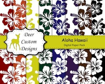 Hawaii Digital Paper Pack | 16 Hawaiian Digital Scrapbook Papers | Instant Download | Commercial Use | Hawaiian Beach Summer Flowers Pattern