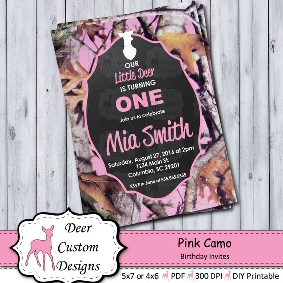Deer Hunting Birthday Invitation | Pink Camo Birthday Invite | Deer Hunting Party | Deer Birthday | Girl Birthday | Chalkboard Birthday Il_570xn